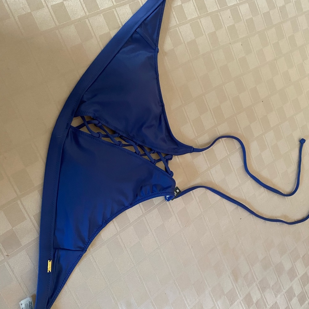 NEW Victoria’s‎ Secret PINK Bikini Top MEDIUM Multiway Halter Blue VS Swim NWT.